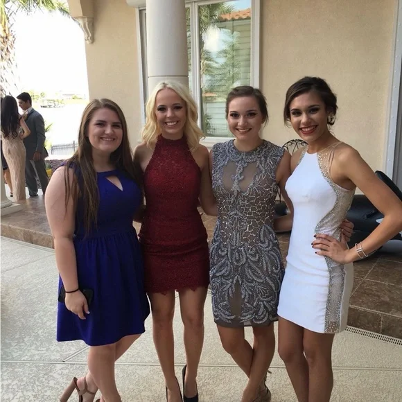 Elegant Lace Overlay Burgundy Women's Dress - Picture 5 of 6